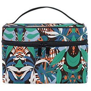 Boom Bladeren Groen Wit Oranje Cosmetische Tas Organizer Rits Make-up Tassen Pouch Toilettas voor Meisje Vrouwen