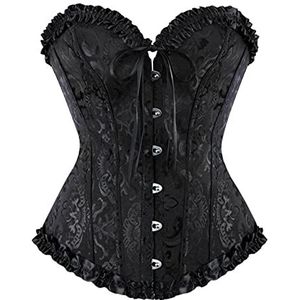 WEITING Verleidelijk wit satijnen steampunk-korset met baleinen en veter, sexy bustier voor vrouwen, strakke overbust, zwart, 4XL
