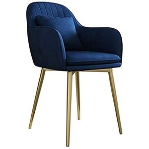 GEIRONV Keuken eetkamerstoelen, fluwelen zitting en rugleuning Slaapkamer stoel woonkamer lounge stoel met metalen poten 1 stuks Eetstoelen (Color : Blue)