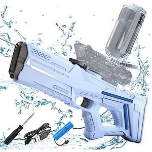 Krachtig automatisch waterpistool voor buiten, elektrisch waterpistool voor volwassenen en kinderen, 1200 mAh accu, bereik 15 m/10 m, waterpistool met groot bereik, blauw