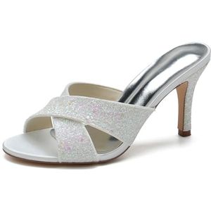 SYDZSW Ivoor Naald Glitter Hak Bruiloft Schoenen Hoge Hakken Bruidsschoenen Sandaal Bride 35-42, Ivoor, 35 EU
