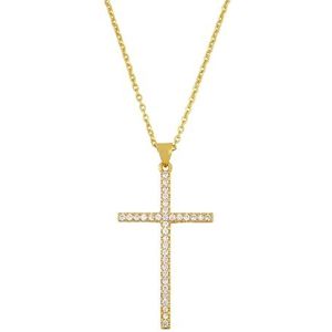 Veelkleurige kristallen kruishanger for dames, vergulde zirkonia koperen ketting (Style : White)