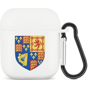 Royal Arms of England Leuke Case voor AirPods 2&1 Schokbestendige Beschermende Hoofdtelefoon Gevallen Cover Met Sleutelhanger voor Mannen Vrouwen