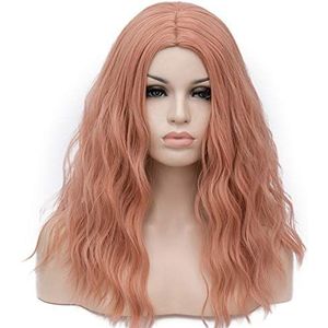 damespruiken Haarvervangende pruiken Cosplay pruiken for vrouwen rood groen oranje grijs lang krullend synthetisch pruik hittebestendig roosnet Pruik voor Mode (Color : 5, Size : 16inches)