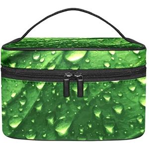 Blad met waterdruppels make-up organizer tas, reismake-up tas organizer case draagbare cosmetische tas voor vrouwen en meisjes toiletartikelen, Meerkleurig, 22.5x15x13.8cm/8.9x5.9x5.4in