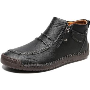 JiuQing Heren Chukka Boots Platte Italiaanse Handgemaakte Laarzen Zijrits Comfortabele Casual Wandelschoenen,zwart,38 EU