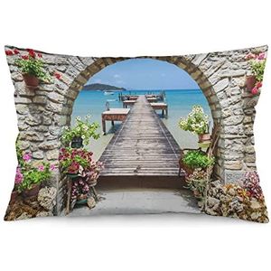 Italië Zeezicht Stenen Boog Kussensloop Zachte Gedrukt Kussensloop Kussensloop Kussenbeschermer voor Bank Bed Hotel Decor 30 x 50 cm