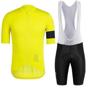 KWTSGOVC Heren wielertruiset, ademend, sneldrogend, korte mouwen, fietstenues met 3D gel-zadelvulling, shorts voor fietsen, joggen(Color:Yellow C,Size:L)
