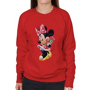 Disney Kerst Minnie Mouse Hiding Present Dames Sweatshirt Rood, Rood, XL