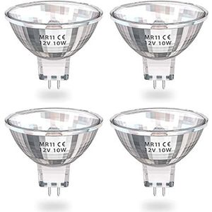 Klarlight 10W MR11 halogeenlampen, AC/DC 12V halogeenlamp, MR11 dimbaar, G4 GU4 LED-schijnwerper, warm wit, 2800K 10W halogeenequivalent voor thuis, landschap, inbouw, spoorverlichting, 4 stuks