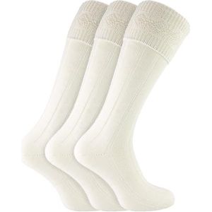 3 Paar Heren Knie Hoge Kilt Sokken | Sock Snob | Warme Lange Geribbelde Wollen Sokken, Crème, 40-45 EU