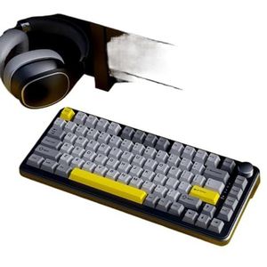 QPSJXN AK820 Max RGB Bluetooth Wireless Mechanical Keyboard 82 Hot Swap PBT Keycaps met Laptop PC met knop (Grijs-Box Switch)