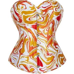 AMENGJ Korset voor dames, korset, kant, graffiti, kleurprint, overbuste vetersluiting, bustier korsetten in grote maten, Oranje, 4XL