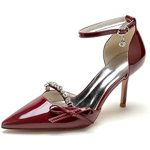 EICOFF Dames Bridal Bruiloft Schoen Hoge Hakken Gesloten Teen Trouwschoenen Strass Enkelband Prom Partij Dans Pumps Vrouwen Pompen,Burgundy,35 EU