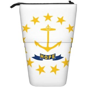 Evengigy Rhode Island staat vlag print schattig etui met ritssluiting verstelbare standaard potlood houder grappige make-up tas, Zwart, Eén maat, Tas Organizer