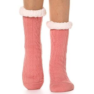 EBMORE Dames Knuffelsokken Warme Antislip Sokken Antislip Huissokken Dikke Sokken Winter Huttensokken Cadeau Fluffy Kerstmis Sokken (Roze)