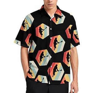 Retro Vintage Lacrosse Speler Hawaiiaanse Shirt Voor Mannen Zomer Strand Casual Korte Mouw Button Down Shirts met Zak