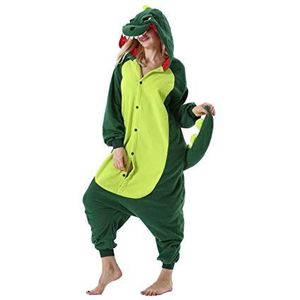 EUFANCE Onesies voor volwassenen, pyjama, uniseks pyjama, cosplay kostuum, nachtkleding, Halloween, homewear, loungewear, Groene dinosaurus, M