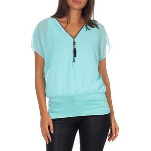 malito dames korte mouw in vleermuis Look | Tuniek met Zipper | T-shirt met breed boord | Shirt - elegant 6298 (turkoois)