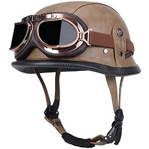 Motorhelm, met bril Retro open-face helm verstelbare snelsluiting D,XXXL=63-65CM(E,XXXL=6365CM)
