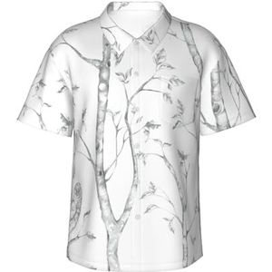 ERSDWRE Grijze bossen en vogels print heren korte mouw button-down shirts casual zomer strand shirts Hawaiiaanse shirt voor mannen, Zwart, S
