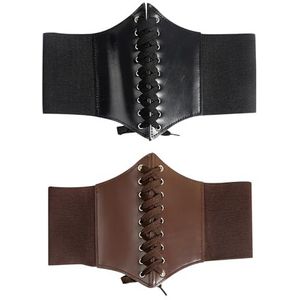 KRYMSON Set van 2 dameskorsetten, stretch-korsetten, brede elastische taillebanden, piratenkorset, brede mid-century-vintage riem (zwart, bruin), zwart, bruin., 67 cm