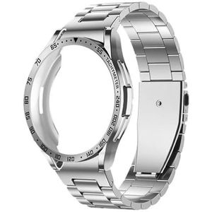 4-IN-1 roestvrijstalen band geschikt for Samsung Galaxy Watch 6 Classic 43 mm 47 mm metalen band TPU case bezel beschermende glasfilm(Color:Silver,Size:Watch 6 Classic 43mm)
