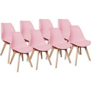 Herbalady Ergonomische stoelen, set van 8, Scandinavische beukenhouten poten met geïntegreerd kussen, voor woonkamer, keuken, eetkamer, kantoor, bar (roze)