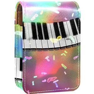 Draagbare Lipstick Case voor op reis,Mini Lipstick Opbergdoos met spiegel voor vrouwen dames, Lederen Cosmetische Pouch Pianosleutels, Meerkleurig, 9.5x2x7 cm/3.7x0.8x2.7 in