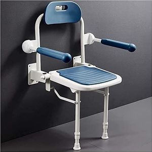 GEIRONV Opklapbare douchestoel, for senioren met een handicap draagbare badstoel met steunpoten armleuningen wandgemonteerde badkamer badkruk Douchestoel (Color : Blue, Size : 38 * 45cm)