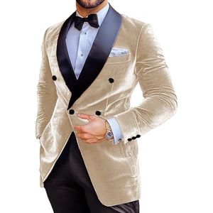 Heren fluwelen pak blazer slim fit kerst jas prom smoking jas inkeping revers bruiloft feest gekleed, Champagne, S