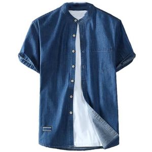 Dvbfufv Casual denim shirts met korte mouwen voor heren, zomer, plus size, katoenen jeanshemden, 1185 Marineblauw, L