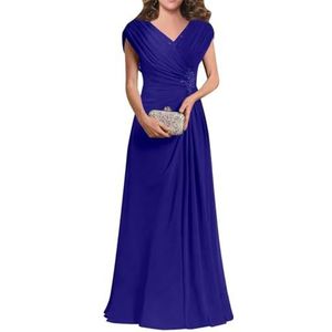 Dames chiffon avondgalajurken mouwloze moeder van de bruid jurk cocktailjurk grote maten, koningsblauw, 32