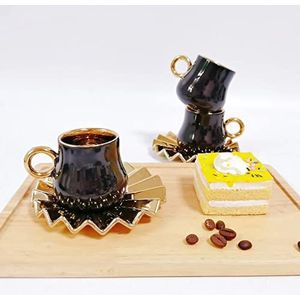 Cinar Medusa luxe gouden espressokopjes 12-delig voor 6 personen kopjes + schoteltjes 75 ml met gouden bord met geschenkverpakking