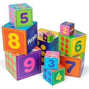 Cocomelon Stapelblokpuzzel voor peuters vanaf 18 maanden | Het puzzelspel bevat 10 stapelblokken met afbeeldingen en cijfers voor kinderen