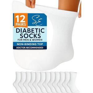 Special Essentials 12 paar heren katoen diabetische enkelsokken zwart grijs wit (wit, 10-13)