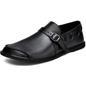 Men's Genuine Leather Buckle Casual Slip-On Loafers Comfort Classic Shoes Fashion Driving Business Dress Shoes (Color : Black, Size : EU 40)