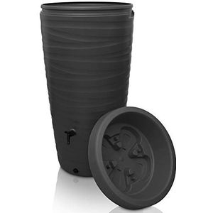 YourCasa Regenton 240 liter [Wave Design] Regenvat, vorstbestendig van kunststof, regenwaterton met kraan, regenwatertank, tuin, regenwaterverzamelaar, watervat, regenton, smal (antraciet)