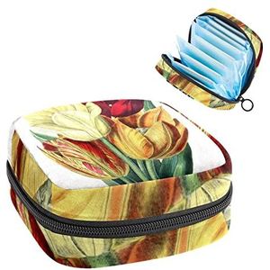 Periode Pouch Draagbare Tampon Opbergtas,Tampon Houder voor Portemonnee Vrouwelijke Product Organizer,Tulpen in Warme Kleur, Meerkleurig, 4.7x6.6x6.6 in/12x17x17 cm