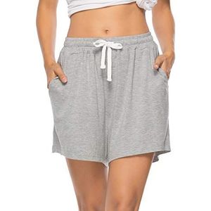 Vlazom Katoenen Pyjamabroek voor Dames, Nachtkleding, Korte Vrijetijdsbroek met Zakken en Trekkoord.