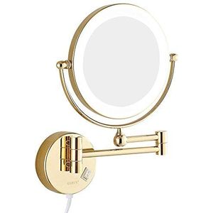 FJMMSJPVX Wandgemonteerde Make-up Spiegel voor Badkamer, 20 cm Uittrekbare Gouden Schakelaar Dubbelzijdig Stopcontact met Vergroting (Kleur: 3x)