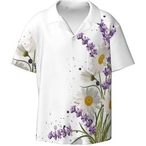 OdDdot Lavendel en madeliefjes print herenoverhemden atletisch slim fit korte mouw casual zakelijk overhemd met knopen, Zwart, 4XL