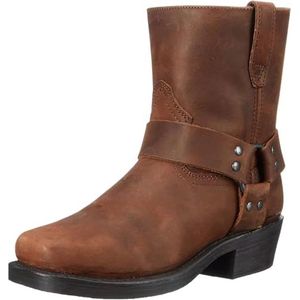 Cowboylaarzen voor heren, cowboy- en motorlaarzen, leren westernlaarzen, antislip halfhoge kuitlaarzen met veters, bruin, 43 EU