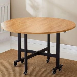 Ronde opklapbare eettafel, mobiele opvouwbare eettafel, veelzijdige eettafel met 6 wielen, stevig metalen frame, for kleine ruimte eetkamer keuken (Color : E, Size : 100cm/39.3in)