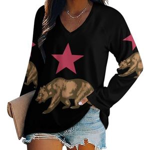 California Bear T-shirts voor dames, lange mouwen, V-hals, herfst, tops, trui, tuniek, T-shirt voor leggings