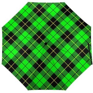 Groene Geruite Manierparaplu's voor Regen Compacte tri-vouw Omgekeerde Vouwende Winddichte Reisparaplu Automatische