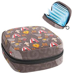 Circus Olifant Beer Print Periode Tas voor Tiener Meisjes Vrouwen Dame, Maandverband Opbergtas met Rits Nylon Draagbare Opslag Menstruatie Pad Tas