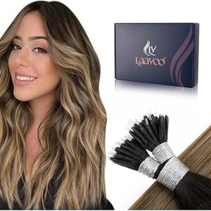 LaaVoo Nano Extensions Menselijk Haar Ombre 35cm Pre Bonded Extensions Nanoring Menselijk Haar 50g 50s Onzichtbare Nanoring Tip Extensions Menselijk Haar Balayage Donkerbruine Kleur #2/6/18