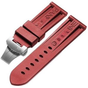 24mm rubberen horlogeband geschikt for Panerai PAM-band Zwart siliconen riem Vlindersluiting Vouwgesp Withlogo Mannen Horlogeaccessoires(Color:Red-Silver)