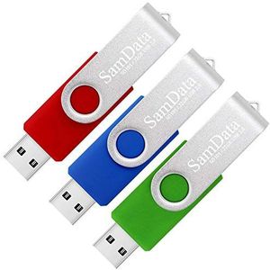 USB 2.0 flashdrive 32 GB, 3 stuks SumDuta Thumb Drive Swivel Memory Stick Externe opslag (3 kleuren: blauw groen rood)